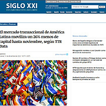 El mercado transaccional de Amrica Latina moviliza un 26% menos de capital hasta noviembre, segn TTR Data